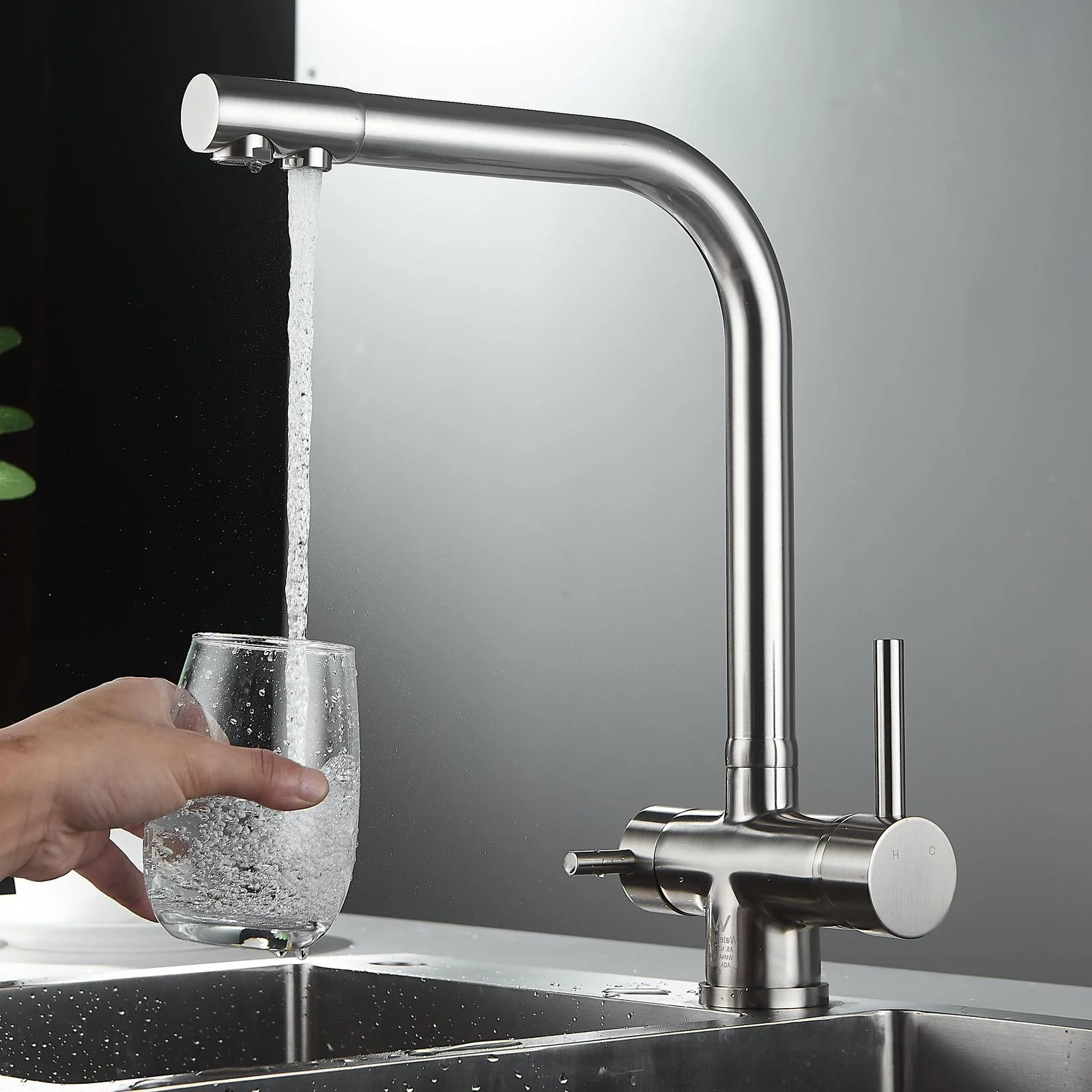 Brushed 3 Way Kitchen Mixer Sink Tap Pure Drink Filter Water Supply RO Faucet